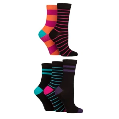 Image of SockShop Ladies Soft Bamboo Socks Womens, Breathable, Cooling, Plain, Patterned &amp; Striped in a 5 Pair Multipack Size 4 8 Stripe Bright