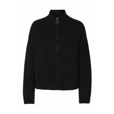 Image of SELECTED FEMME Women&#039;s Slfsia Ras Ls Knit Zipper Cardigan Noos Sweater, Black, S