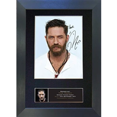 Image of TOM HARDY Signed Autograph Mounted Photo Reproduction PRINT A4 Rare Perfect Birthday (297 x 210mm) #580 (Black Frame)