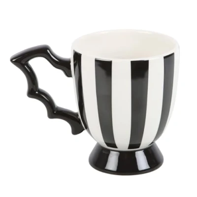 Image of Striped Bat Wing Teacup Unique Handcrafted Ceramic Mug with Halloween Inspired Design, Ideal for Coffee, Tea, and Parties, 12 oz Capacity, Microwave Dishwasher Safe