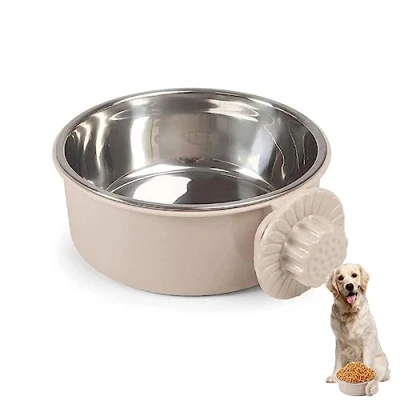 Image of Pet Crate Bowls, Stainless Steel Dog Cage Hanging Bowl Removable Food Water Bowls for Dogs Cats Small Animals (GREY A)