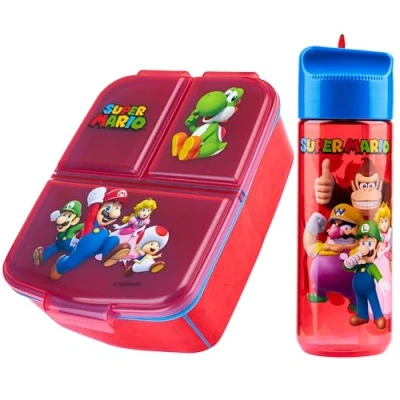 Image of Super Mario Kids Lunchbox with Compartments &amp; Water Bottle, School, Day Trips