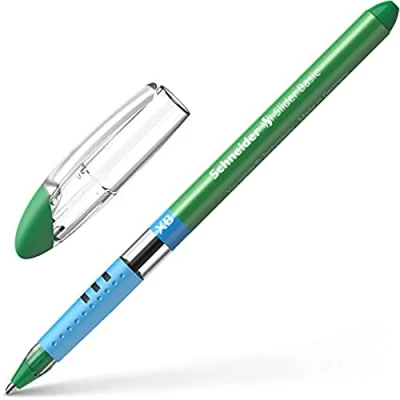 Image of Schneider Slider Basic XB Stick Ball Point Pen Extra Green Ballpoint Pen, Green, Transparent, Rubber, Stainless Steel)