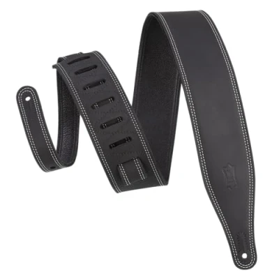 Image of Levy&#039;s Leathers Butter Double Stitch 2.5&quot; wide Garment Leather Guitar Strap; Deluxe Series Black (M17BDS BLK)