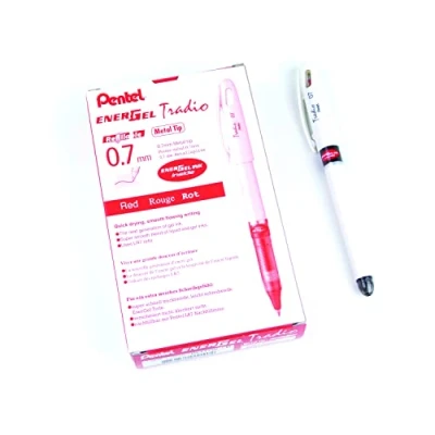 Image of Pentel Energel Tradio Medium Tip Red Ink Roller Ball Pen White (Pack of 12)