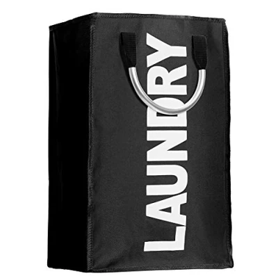 Image of IHOMAGIC Portable Polyester Laundry Bag, Foldable Hamper with Aluminum Handles, Clothes Large Storage 13&quot;L x 21&quot;H 9&quot;W, (Black)