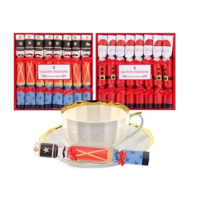 Image of Shop4allsorts 16 saucer crackers mini christmas afternoon tea santa and nutcracker 12cm x 2cm party favours.