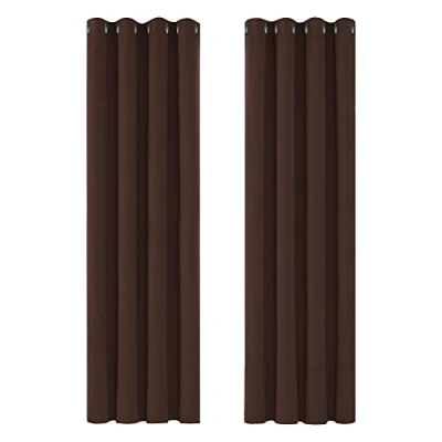 Image of Deconovo Functional Thermal Insulated Curtains Eyelet Blackout for Kids Room Chocolate W55 x L79 One Pair