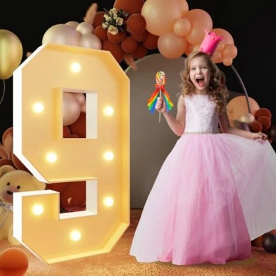 Image of LED Marquee Light Up Number 9, Large Decor, Mosaic Lights Sign for Party Birthday Proposal Anniversary Wedding Backdrop, 120CM/4FT