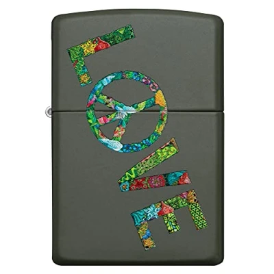 Image of Zippo Windproof Lighter Peace &amp; Love Model Colour Image Refillable for Lifetime Use Adjustable Flame Gift Box Metal Construction Made in USA, One