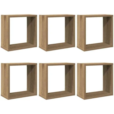 Image of vidaXL Wall Cube Shelves 30x15x30 cm Artisan Oak Floating Storage 6 Pcs for Living Room/Bedroom Engineered Wood