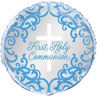 Image of Fancy Blue Cross First Holy Communion Foil Balloon (45cm) Ideal for Decor Confirmations, Religious Gatherings &amp; Special Occasions 1 Pc