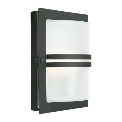 Image of 1 Light Outdoor Frosted Flush Wall Black IP54, E27