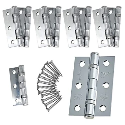 Image of Door Hinges 3&quot; 76mm Ball Bearing 5 Pair Pack [10 &amp; Screws] Polished Chrome