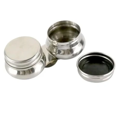 Image of Stainless Steel Double Dipper Palette Cup with Screw Lid and Clip Oil Container for Acrylic or Paint