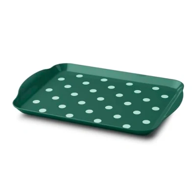 Image of Zeal Melamine Food Serving Tray with Handles and Lipped Edges, Dotty Polka Dot Lap 30 x 21cm, Forest Green