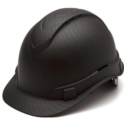 Image of PYRAMEX Ridgeline Cap Style Hard Hat, Vented, 4 Point Ratchet Suspension, Black Graphite Pattern