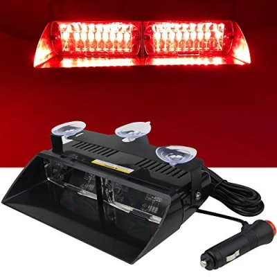 Image of yifengshun Red LED Law Enforcement Emergency Beacon Hazard Strobe Lights High Brightness 16LEDs 12V Warning Light for Truck Trailer Interior Roof/Windshield/Dashboard with Suction Cup
