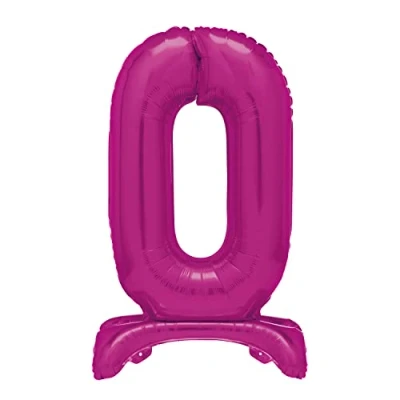 Image of Unique 12870 Giant Standing Foil Number 0 Balloon 76 cm Hot Pink