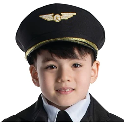 Image of Dress Up America Pilot Hat Black Airline Captain Cap Costume Accessory for Kids and Adults