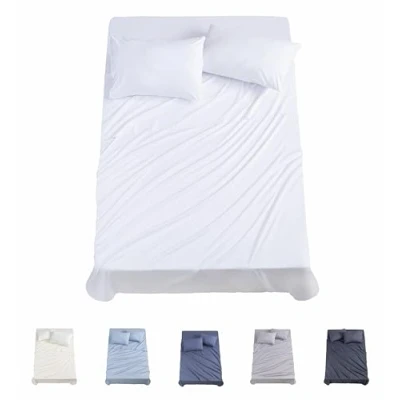 Image of Todocama 4 Piece Bed Sheet Set 3001 Fitted Top Two Pillowcases 50 x 80 cm (Bed 90 190/200 cm, White)