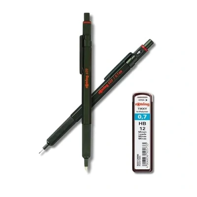 Image of rOtring 600 Mechanical Pencil &amp; Ballpoint Pen Set + 12 0.7 mm HB leads Medium Point Green Barrel