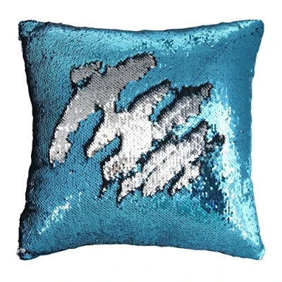 Image of Zinsale Magic Reversible Mermaid Pillowcases Sequin Pillow Cover Throw Cushion 40x40cm (Silver + Blue)