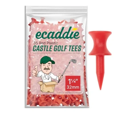 Image of ECADDIE Red 32mm Plastic Castle Graduated Golf Tees (35 Pack)