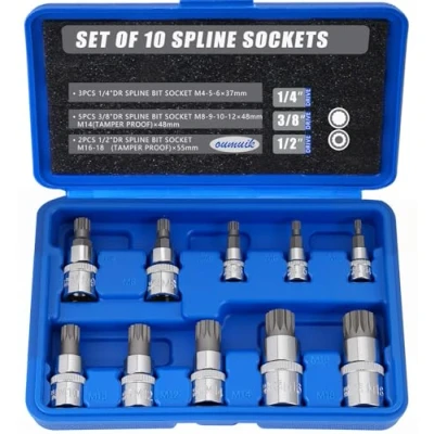 Image of oumuik 10Pcs Spline Socket Set M4 M18 Torx Bit Triple Square with Storage Case