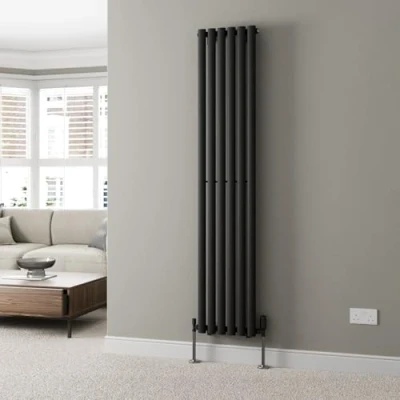 Image of DuraTherm® 1800 x 360mm Black Vertical Designer Radiator Single Column Oval Tube Modern Central Heating Panel Bathroom Radiators