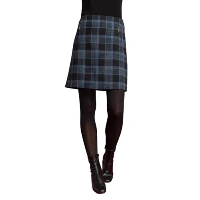 Image of Roman Womens Check Print Zip Pocket A line Skirt Blue Cotton/Polyester Size 20 UK