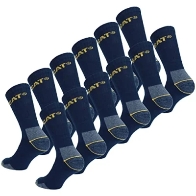 Image of Caterpillar 12 Pairs Men&#039;s Work Socks Accident Prevention Reinforced Heel and Toe Cotton Sponge (Blue, 6 11)