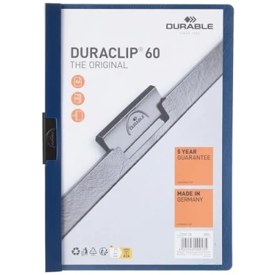 Image of Durable DURAClip 60 A4 Clip Folder Holds Up to Sheets of Paper Robust Metal Sprung Pack 25 Midnight Blue Coloured Files