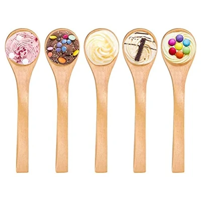 Image of 30pcs Wooden Spoons, 4.9 inch Length Mini Wood Kids Spoons for Ice Cream Sugar Honey Coffee Teaspoon Kitchen Condiment Table Spoon