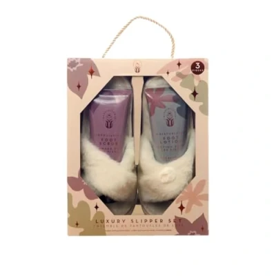 Image of Wanderflower Luxury Slippers &amp; Foot Care Gift Set Eucalyptus Verbena Scrub, Lotion Vegan Friendly