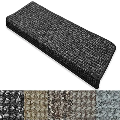 Image of FLODI. Carpet Stair Mats, Carlton, Set of 15 Pieces, Self Adhesive Anti Slip Tread Staircase Step Mats Runner Pads (Anthracite, Rectangular 23 x 65 cm)