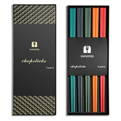 Image of SUPJOYES Reusable Fiberglass Chopsticks, Multicolour Chop Sticks 5 Pairs Dishwasher Safe, 24cm