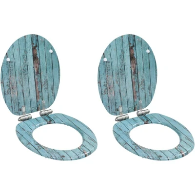 Image of vidaXL WC Toilet Seats 2 pcs with Soft Close Lids MDF Old Wood Design