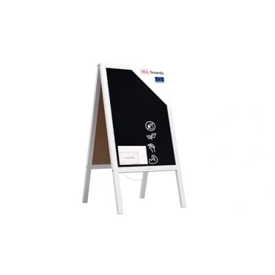 Image of ALLboards Pavement Sign with White Varnished Wooden Frame 118x61cm, Sidewalk Advertising Board Chalkboard A Chain Double Sides for Shop Pub Restaurant