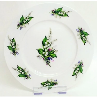 Image of fromeuropewithlove, Heritage Lily of the Valley 8&quot; Plates Set 4 Fine Bone China Lilies Breakfast Side Hand Decorated in UK