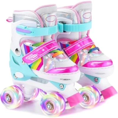 Image of ERNAN Roller skates Kids boots,8 Light up Wheels and 4 Sizes Adjustable.Rollerskates for Beginners, Suitable Indoor Outdoor (Rainbow C, M)