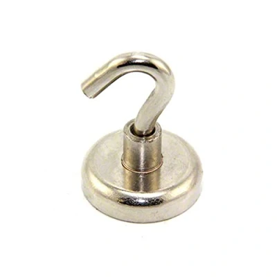 Image of FIRST4MAGNETS Neodymium Clamping Magnet with M6 Hook for Hanging, Holding or Displaying Items 32mm Dia 36.4kg Pull