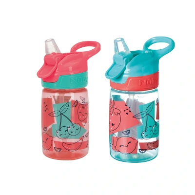 Image of Nuby Incredible Gulp Water Bottle No Spill Active Toddler Sippy Cup360ml/12oz Carry HandleDishwasher and Microwave SafeSuitable Beaker for 18 Months Plus (Strawberries, Pack of 2), 048526890446