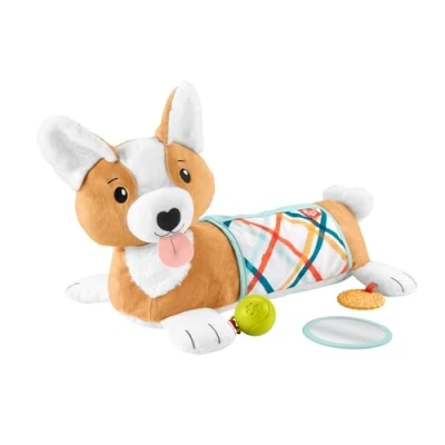 Image of Fisher Price Baby Toy 3 in 1 Puppy Tummy Time Wedge Support with Mirror, Teether &amp; Rattle, Developmental Play for Newborns Ages 0+ Months, HJW10
