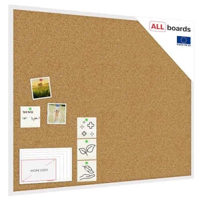 Image of ALLboards Cork Board with Wooden Natural White Frame 100x80cm, Corkboard Bulletin Notice
