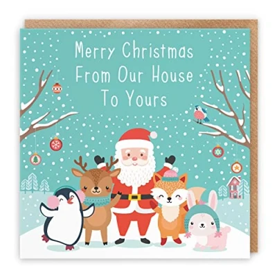 Image of Hunts England From Our House To Yours Christmas Card Merry Santa &amp; Friends Collection Fun