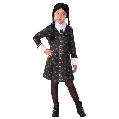 Image of Rubie&#039;s 702624L Family Wednesday Addams Child Costume Fancy Dress, Girls, Multi, 8 10 Years