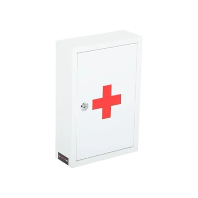 Image of First Aid Medical Cabinet, White Steel Key Lock Wall Mounted Emergency Cabinet with Stickers &amp; 2 Keys for Workplace, School, Home (320(H) x 215(W) 80(D) mm)