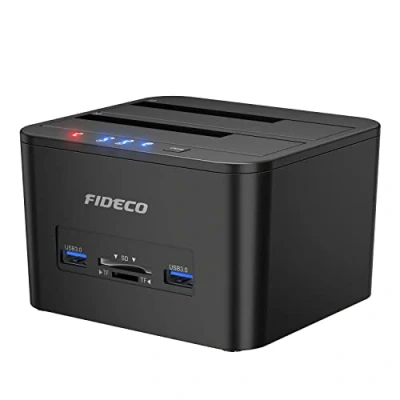 Image of FIDECO Docking Station, USB 3.0 Hard Drive Station for 2.5 and 3.5 inch SATA HDD or SSD, Support Offline Clone, TF &amp; SD Card Reader, 2x 18TB Drives