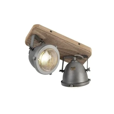 Image of Qazqa Industrial Smart Spotlight Ceiling Gray with Wood incl. 2 WiFi GU10 Emado LED Way Light Steel Surface Mounted spotway Suitable for Living Room I Kitchen